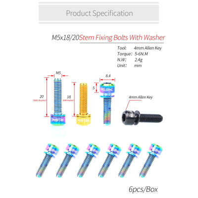 M5x20 OIL SLICK Titanium stem bolts, 6 pcs