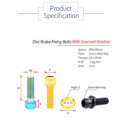 M6x18 Titánové skrutky s podložkami Rainbow do brzdy 8ks