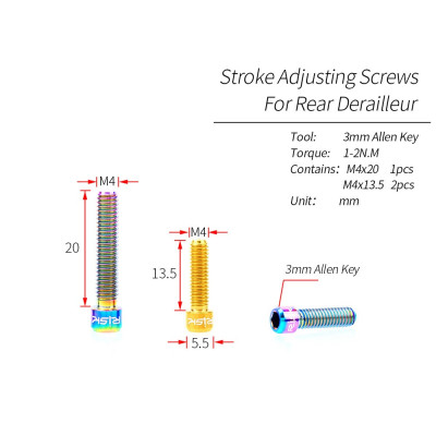 M4x20 M4x13.5 Titánové skrutky Rainbow do prehadzovačky 3ks